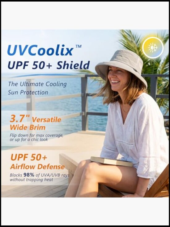 Wide Brim Bucket Sun Hat with Ponytail Hole UPF 50 Packable Travel main image 6
